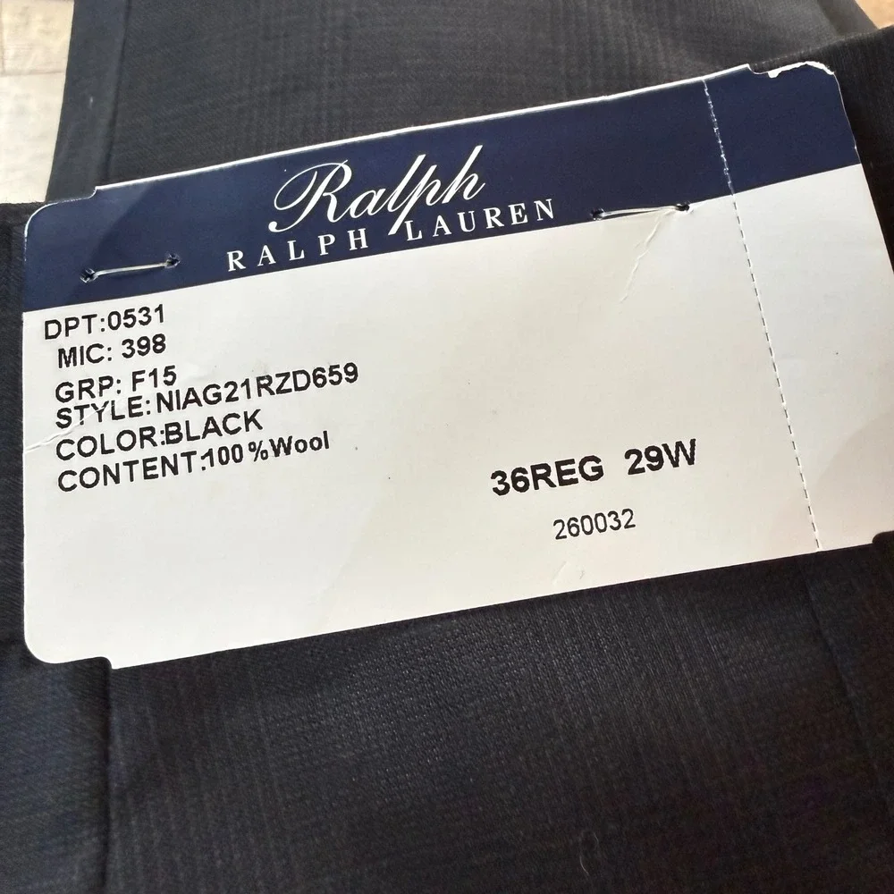 Ralph Lauren Mens Black 100% Wool Dress Pants Flat Front Trousers 29W 32L NWT